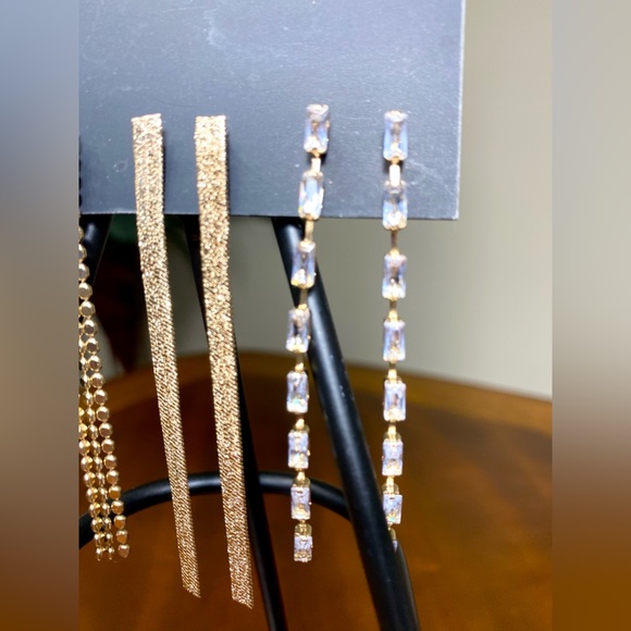 Chain Tassel Earrings Rhinestone Long Decorative Dangle set of 3 Earrings - Picture 7 of 8